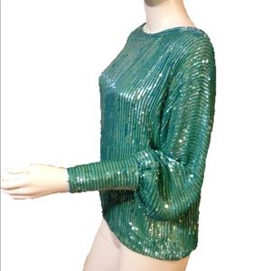 Vintage Sequined Beaded Silk Top Trophy Size Small